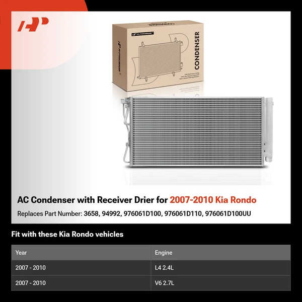 AC Condenser with Receiver Drier for 2007-2010 Kia Rondo