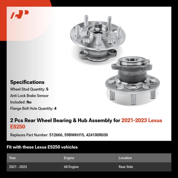 2 Pcs Rear Wheel Bearing & Hub Assembly for 2021-2023 Lexus ES250