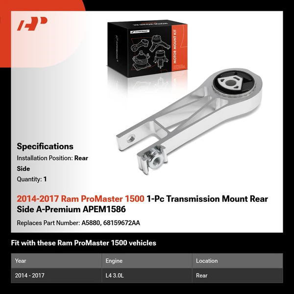 2014-2017 Ram ProMaster 1500 1-Pc Transmission Mount Rear A-Premium APEM1586