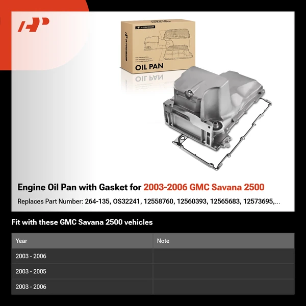 Engine Oil Pan with Gasket for 2003-2006 GMC Savana 2500