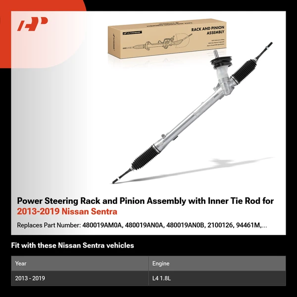 Power Steering Rack and Pinion Assembly with Inner Tie Rod for 2013-2019 Nissan Sentra