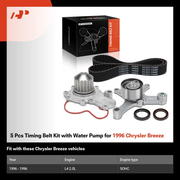 5 Pcs Timing Belt Kit with Water Pump for 1996 Chrysler Breeze