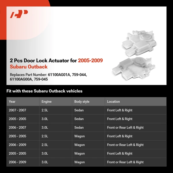 2 Pcs Door Lock Actuator for 2005-2009 Subaru Outback