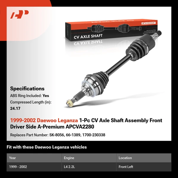 1999-2002 Daewoo Leganza 1-Pc CV Axle Shaft Assembly Front Driver Side A-Premium APCVA2280