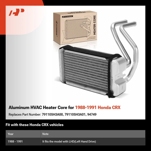 Aluminum HVAC Heater Core for 1988-1991 Honda CRX