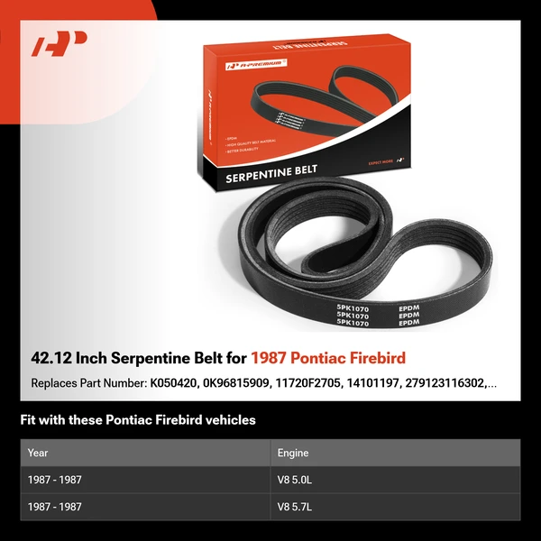 42.12 Inch Serpentine Belt for 1987 Pontiac Firebird
