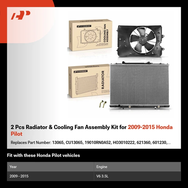 2 Pcs Radiator & Cooling Fan Assembly Kit for 2009-2015 Honda Pilot