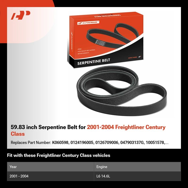 59.83 inch Serpentine Belt for 2001-2004 Freightliner Century Class