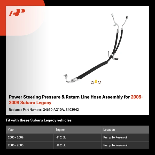 Power Steering Pressure & Return Line Hose Assembly for 2005-2009 Subaru Legacy