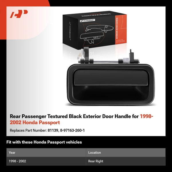 Rear Passenger Textured Black Exterior Door Handle for 1998-2002 Honda Passport