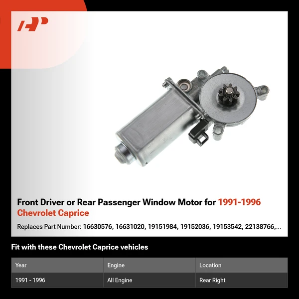 Front Driver or Rear Passenger Window Motor for 1991-1996 Chevrolet Caprice