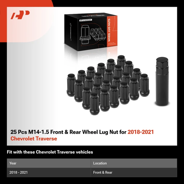25 Pcs M14-1.5 Front & Rear Wheel Lug Nut for 2018-2021 Chevrolet Traverse
