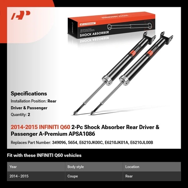 2014-2015 INFINITI Q60 2-Pc Shock Absorber Rear Driver & Passenger A-Premium APSA1086