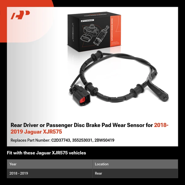 Rear Driver or Passenger Disc Brake Pad Wear Sensor for 2018-2019 Jaguar XJR575