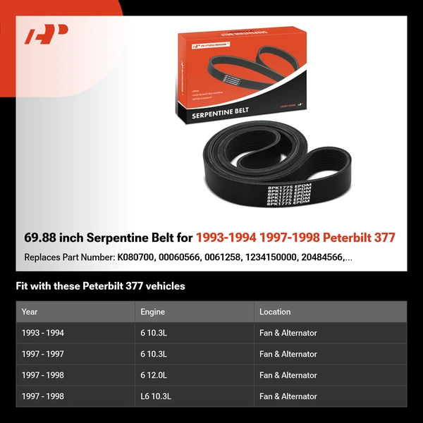 69.88 inch Serpentine Belt for 1993-1994 1997-1998 Peterbilt 377