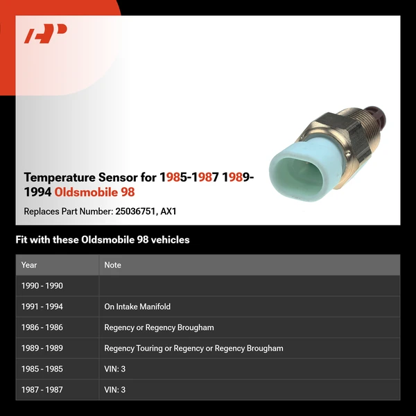 Temperature Sensor for 1985-1987 1989-1994 Oldsmobile 98