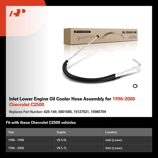 Inlet Lower Engine Oil Cooler Hose Assembly for 1996-2000 Chevrolet C2500