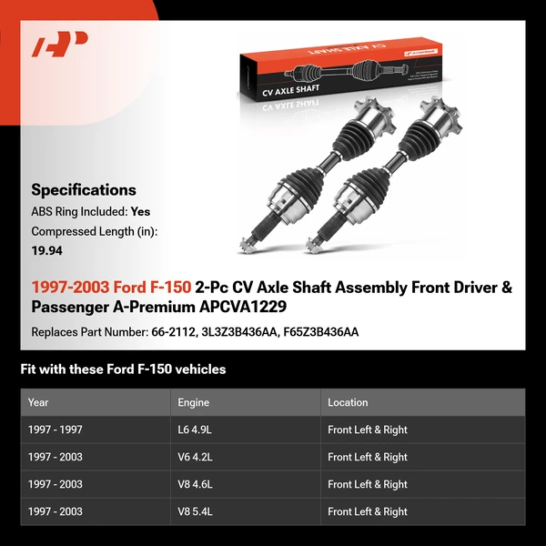 1997-2003 Ford F-150 2-Pc CV Axle Shaft Assembly Front Driver & Passenger A-Premium APCVA1229