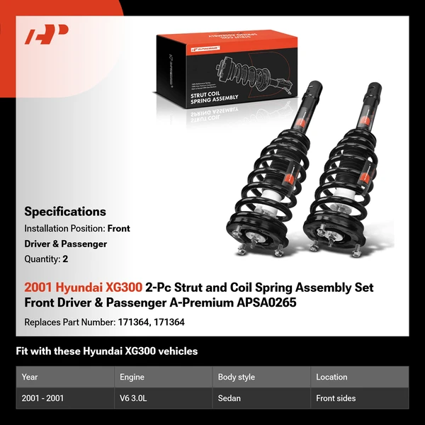 2001 Hyundai XG300 2-Pc Strut and Coil Spring Assembly Set Front Driver & Passenger A-Premium APSA0265