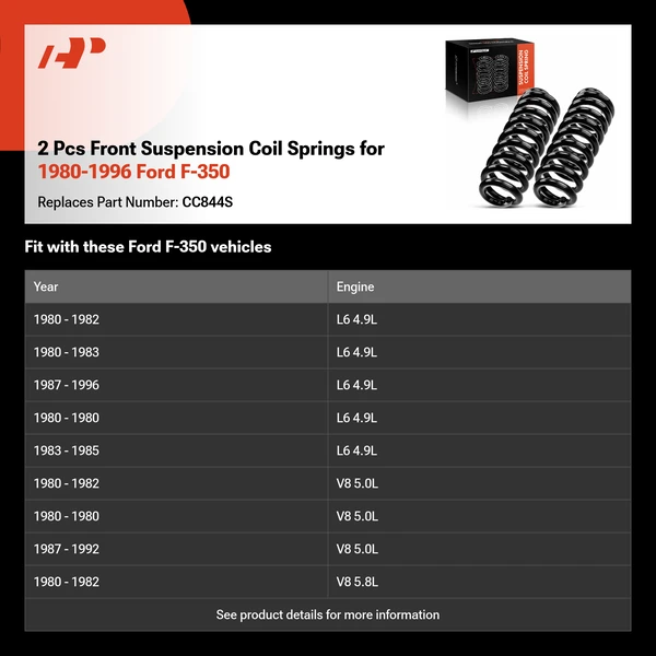 2 Pcs Front Suspension Coil Springs for 1980-1996 Ford F-350