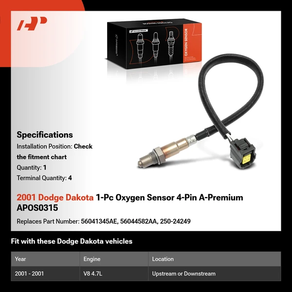 2001 Dodge Dakota 1-Pc Oxygen Sensor 4-Pin A-Premium APOS0315
