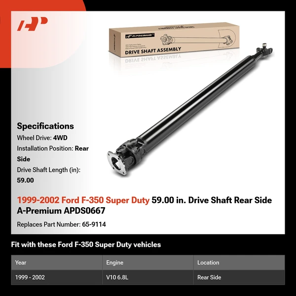 1999-2002 Ford F-350 Super Duty 59.00 in. Drive Shaft Rear Side A-Premium APDS0667