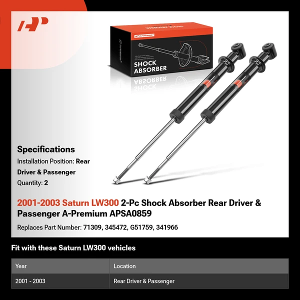 2001-2003 Saturn LW300 2-Pc Shock Absorber Rear Driver & Passenger A-Premium APSA0859