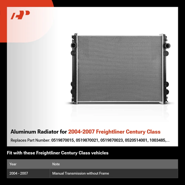 Aluminum Radiator for 2004-2007 Freightliner Century Class