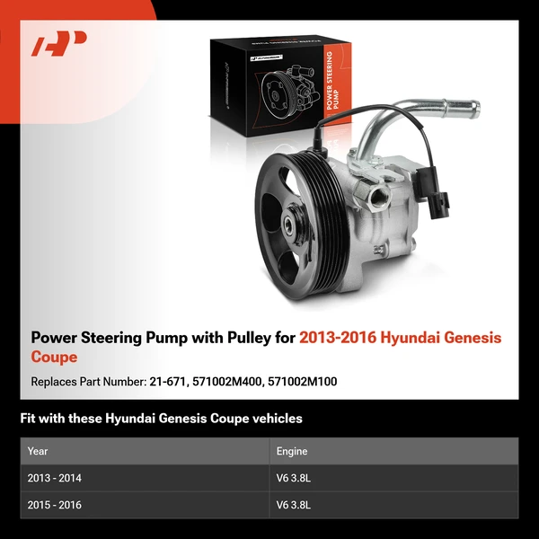 Power Steering Pump with Pulley for 2013-2016 Hyundai Genesis Coupe
