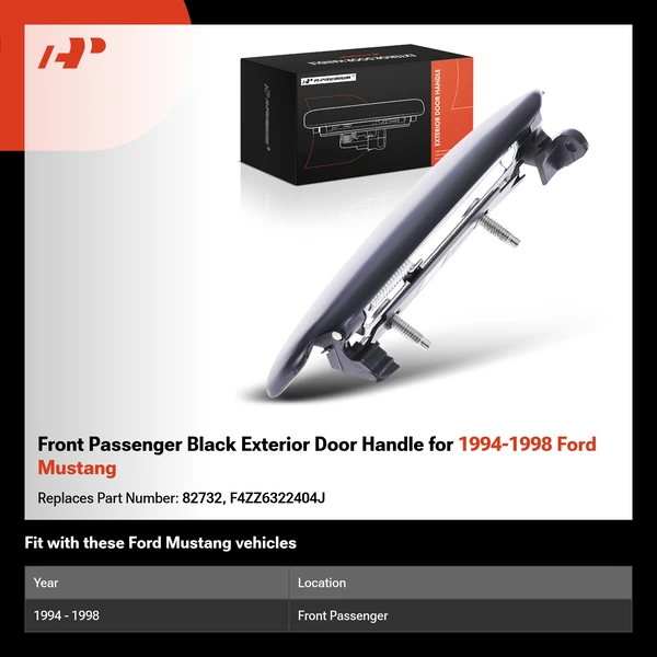 Front Passenger Black Exterior Door Handle for 1994-1998 Ford Mustang