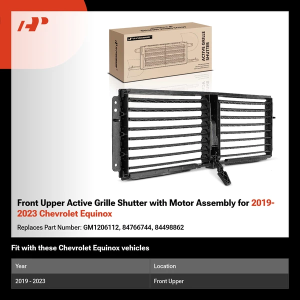 Front Upper Active Grille Shutter with Motor Assembly for 2019-2023 Chevrolet Equinox
