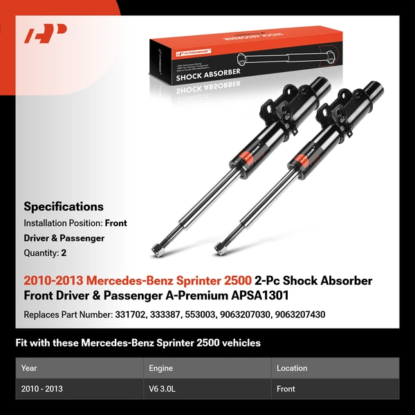 2010-2013 Mercedes-Benz Sprinter 2500 2-Pc Shock Absorber Front Driver & Passenger A-Premium APSA1301
