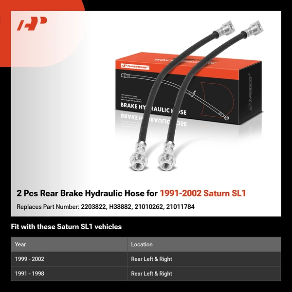 2 Pcs Rear Brake Hydraulic Hose for 1991-2002 Saturn SL1