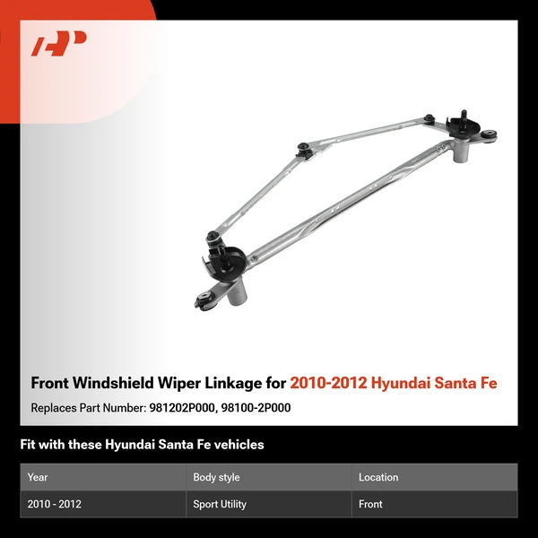 Front Windshield Wiper Linkage for 2010-2012 Hyundai Santa Fe