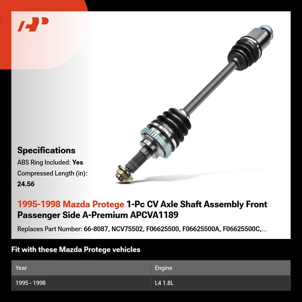 1995-1998 Mazda Protege 1-Pc CV Axle Shaft Assembly Front Passenger Side A-Premium APCVA1189