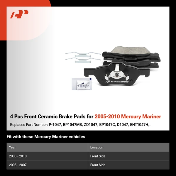 4 Pcs Front Ceramic Brake Pads for 2005-2010 Mercury Mariner