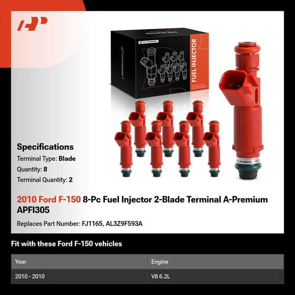 2010 Ford F-150 8-Pc Fuel Injector 2-Blade Terminal A-Premium APFI305
