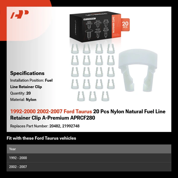 1992-2000 2002-2007 Ford Taurus 20 Pcs Nylon Natural Fuel Line Retainer Clip A-Premium APRCF280