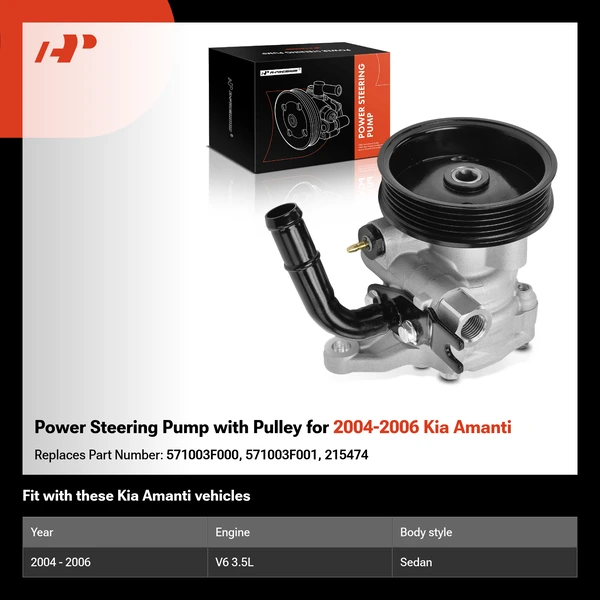 Power Steering Pump with Pulley for 2004-2006 Kia Amanti