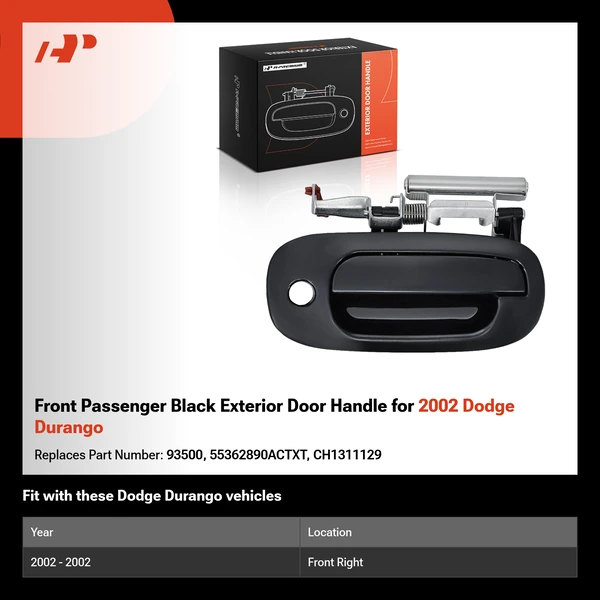 Front Passenger Black Exterior Door Handle for 2002 Dodge Durango