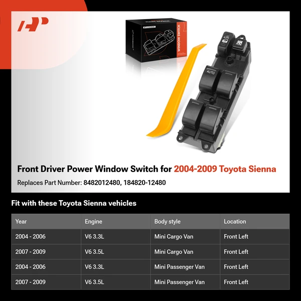 Front Driver Power Window Switch for 2004-2009 Toyota Sienna