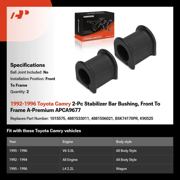 1992-1996 Toyota Camry 2-Pc Stabilizer Bar Bushing, Front To Frame A-Premium APCA9677