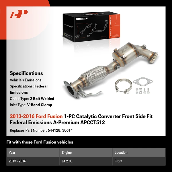 2013-2016 Ford Fusion 1-PC Catalytic Converter Front Side Fit Federal Emissions A-Premium APCCT512