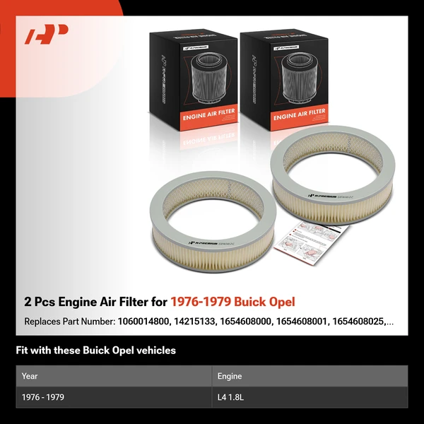 2 Pcs Engine Air Filter for 1976-1979 Buick Opel