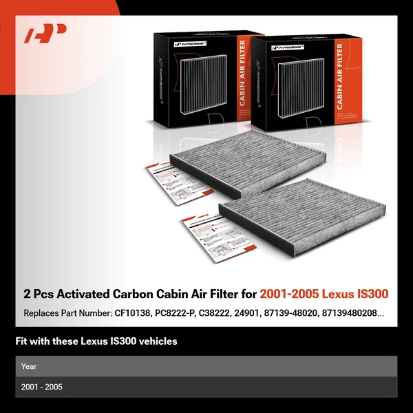 2 Pcs Activated Carbon Cabin Air Filter for 2001-2005 Lexus IS300