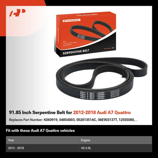 91.85 Inch Serpentine Belt for 2012-2018 Audi A7 Quattro