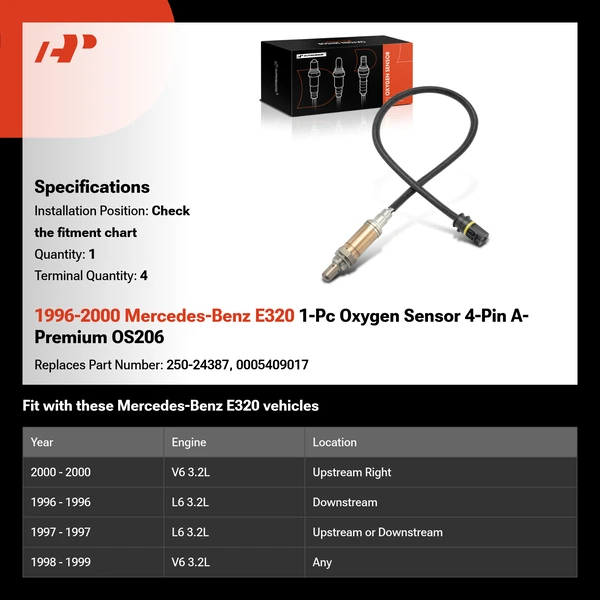1996-2000 Mercedes-Benz E320 1-Pc Oxygen Sensor 4-Pin A-Premium OS206