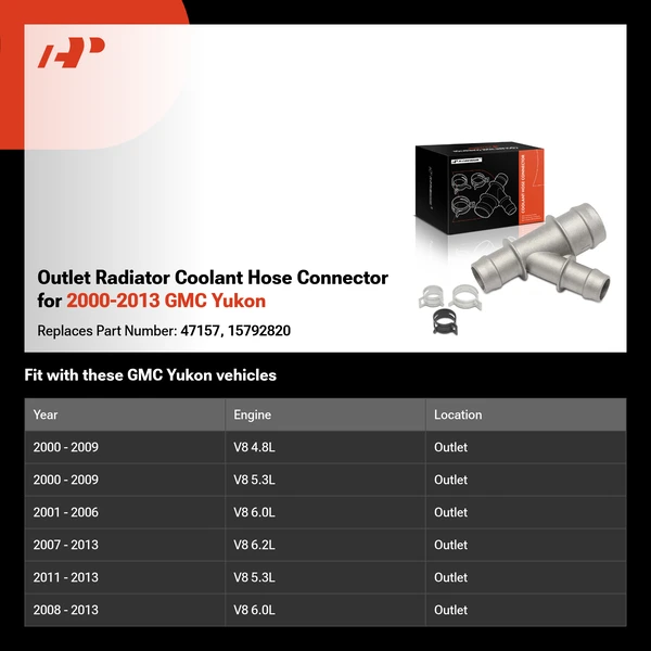 Outlet Radiator Coolant Hose Connector for 2000-2013 GMC Yukon