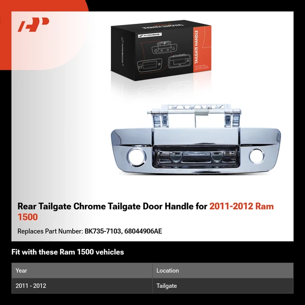 Rear Tailgate Chrome Tailgate Door Handle for 2011-2012 Ram 1500