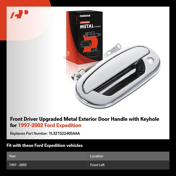 Front Driver Upgraded Metal Exterior Door Handle with Keyhole for 1997-2002 Ford Expedition